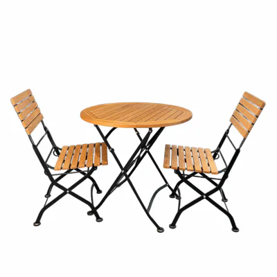 Gartentisch Hieplong Ø80 cm mit 2 Gartenstühlen Teakholz Eisen