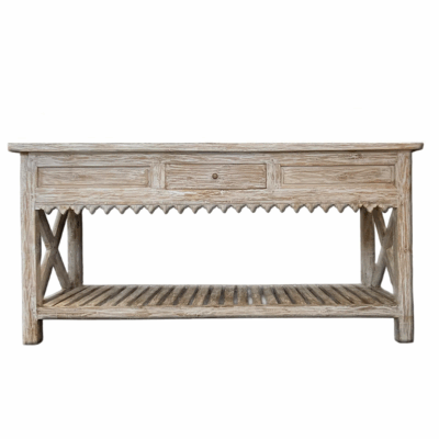 Konsole aus recyceltem Teakholz Weiß Patina 160×80×50 cm