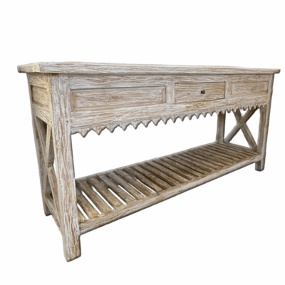 Konsole aus recyceltem Teakholz Weiß Patina 160×80×50 cm