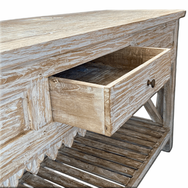 Konsole aus recyceltem Teakholz Weiß Patina 160×80×50 cm