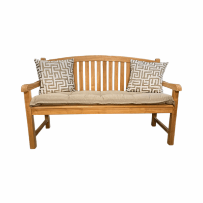 Gartenbank Nathania 150 cm mit Bankkissen Havana Jute und Zierkissen Otis Beige