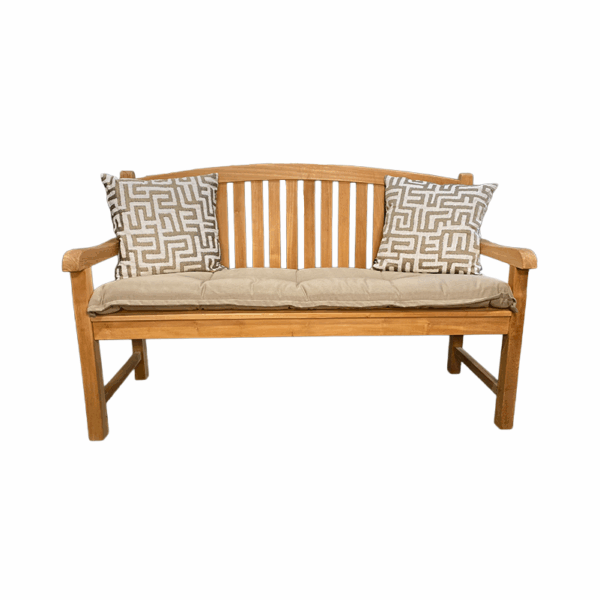 Gartenbank Nathania 150 cm mit Bankkissen Havana Jute und Zierkissen Otis Beige