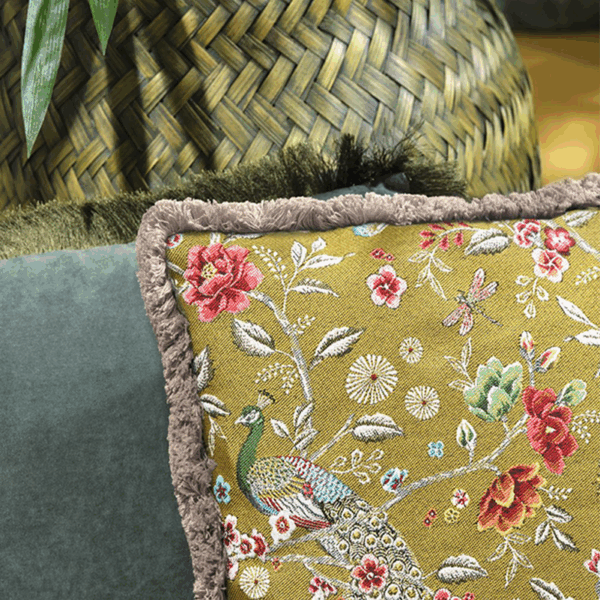Zierkissen Hartman Pavonne Yellow 50×50×16 cm mit Blumenmuster und Fransen