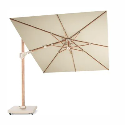 Platinum Schirm Challenger T2 350 × 260 cm Teak Mast Champagne Tuch