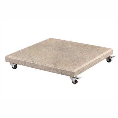 Schirmständer Venezia aus poliertem Granit in Beige mit Schwenkrädern und Bremse