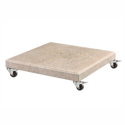 Schirmständer Venezia aus poliertem Granit in Beige mit Schwenkrädern und Bremse