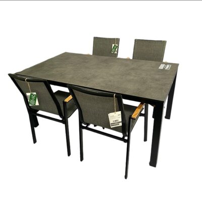 STERN Esstischgruppe mit Ausziehtisch und New Top aus Aluminium in Schwarz mit Metallic Platte