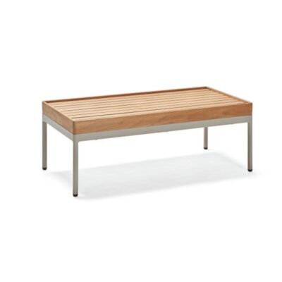Beistelltisch STERN® Coco 80x40x29 cm Aluminium greige mit Teak-Tischplatte