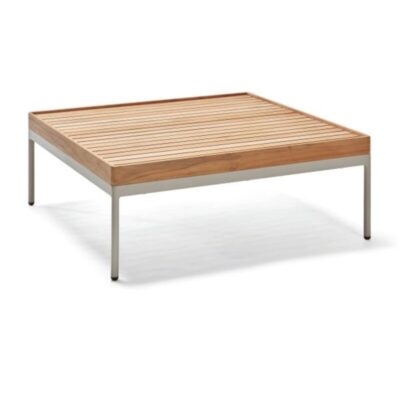 Beistelltisch STERN® Coco 80x80x29 cm Aluminium greige mit Teak-Tischplatte